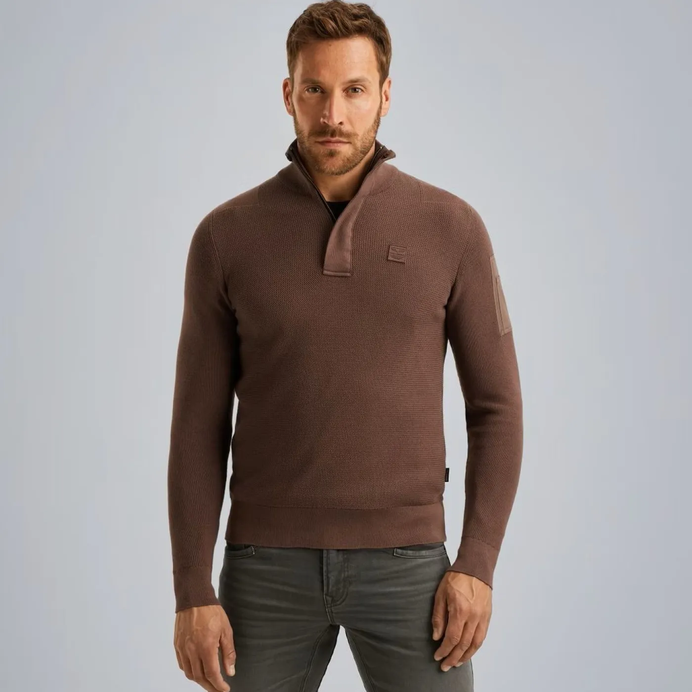 Half zip collar cotton knit