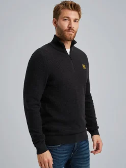 Half zip collar cotton mouline