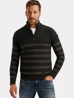 Half zip collar cotton rib knit