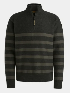 Half zip collar cotton rib knit