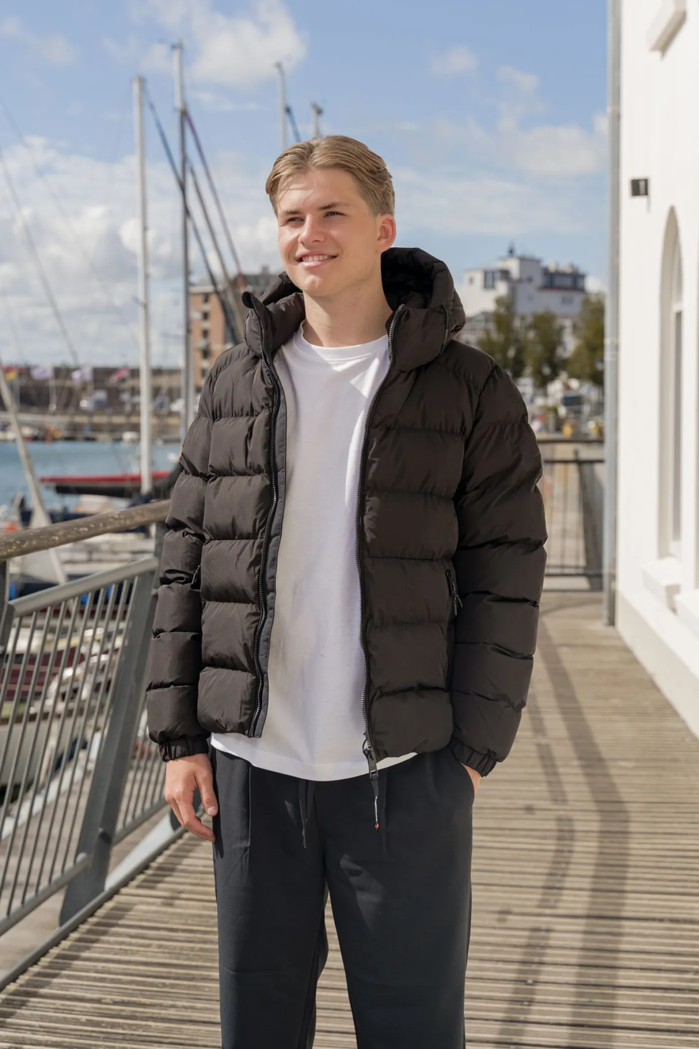 Hooded sports puffer jacket