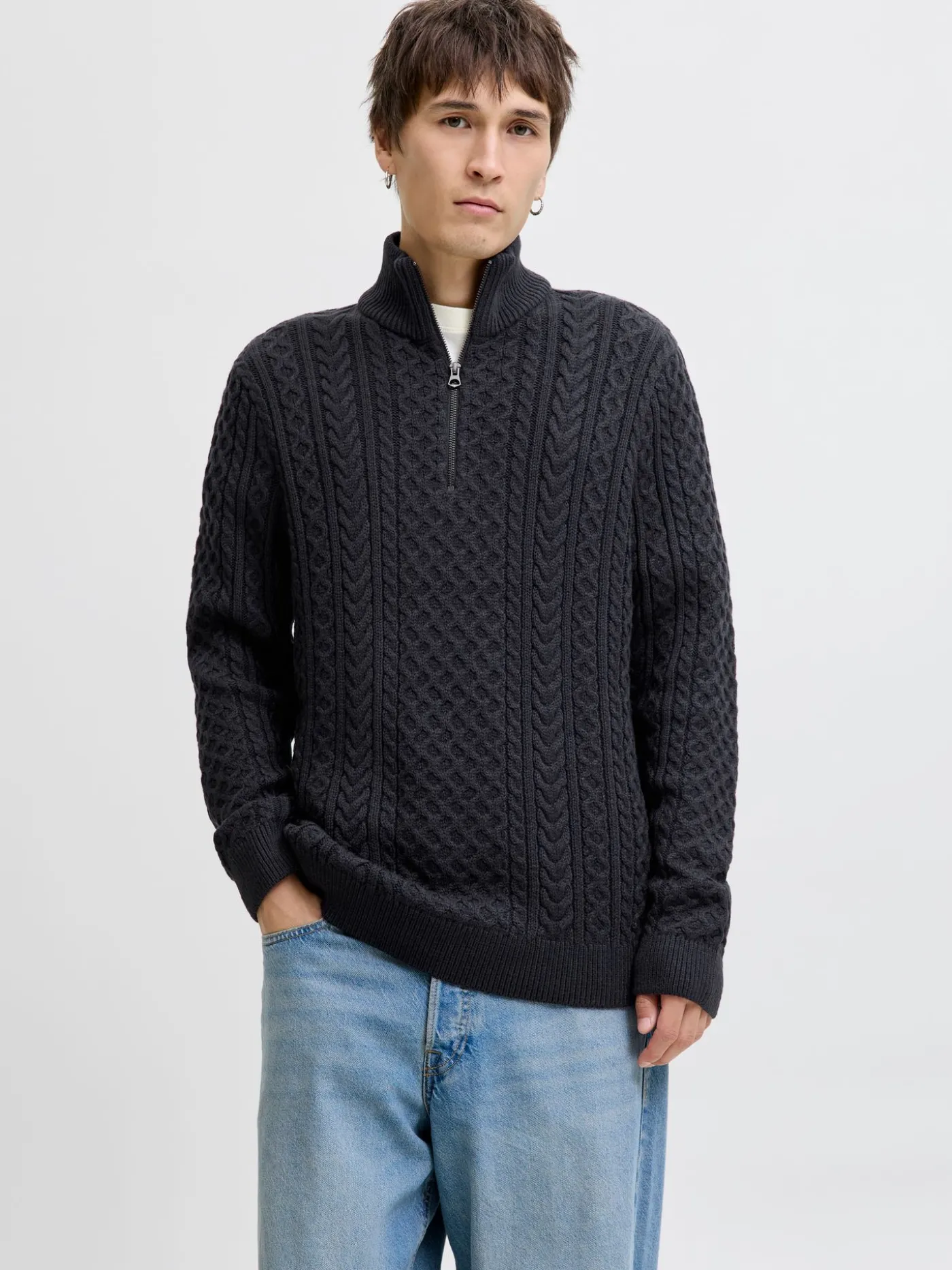 JPRBLUSEAN KNIT CABLE HALF ZIP SN