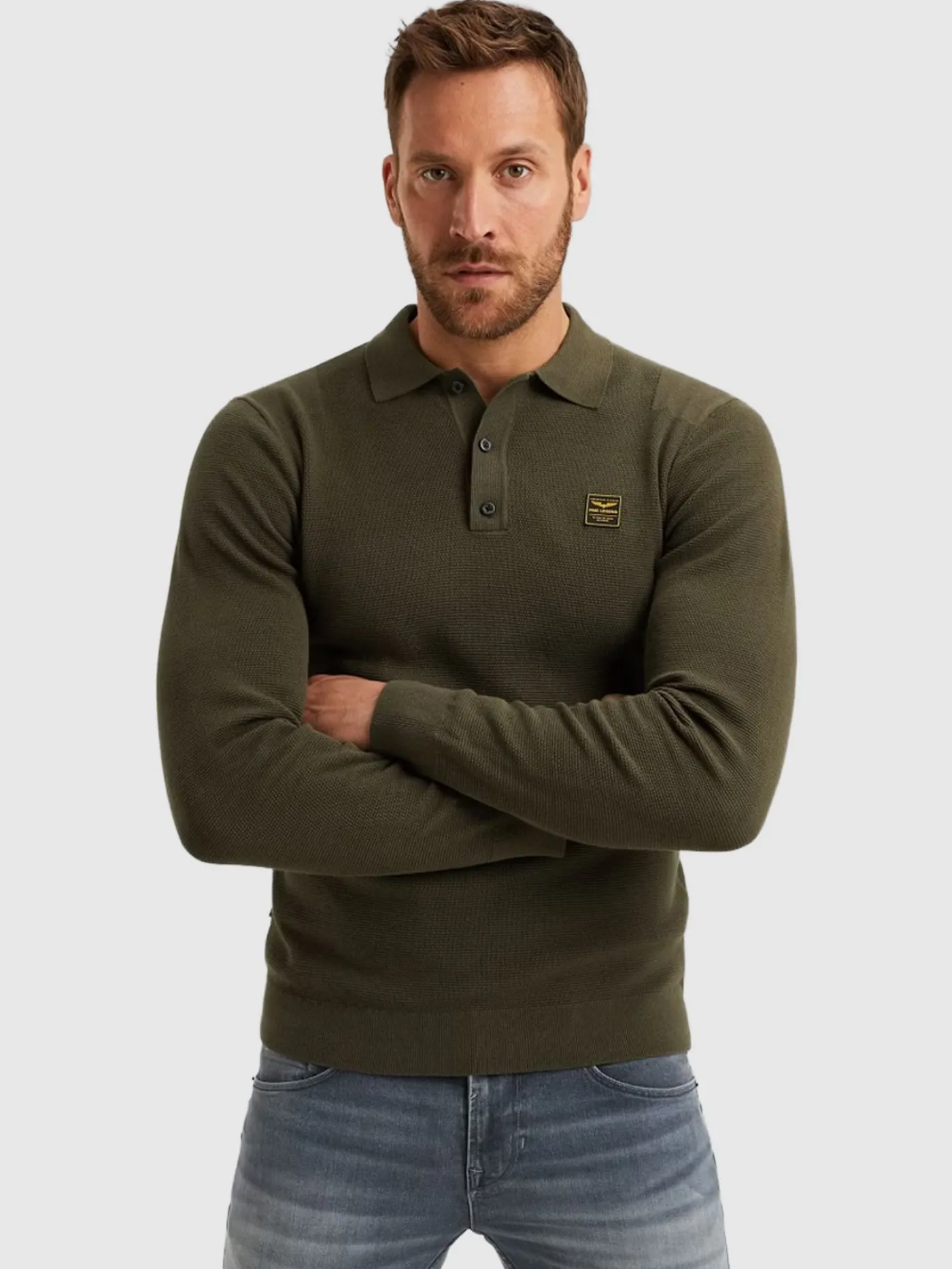 Long sleeve polo structure knit