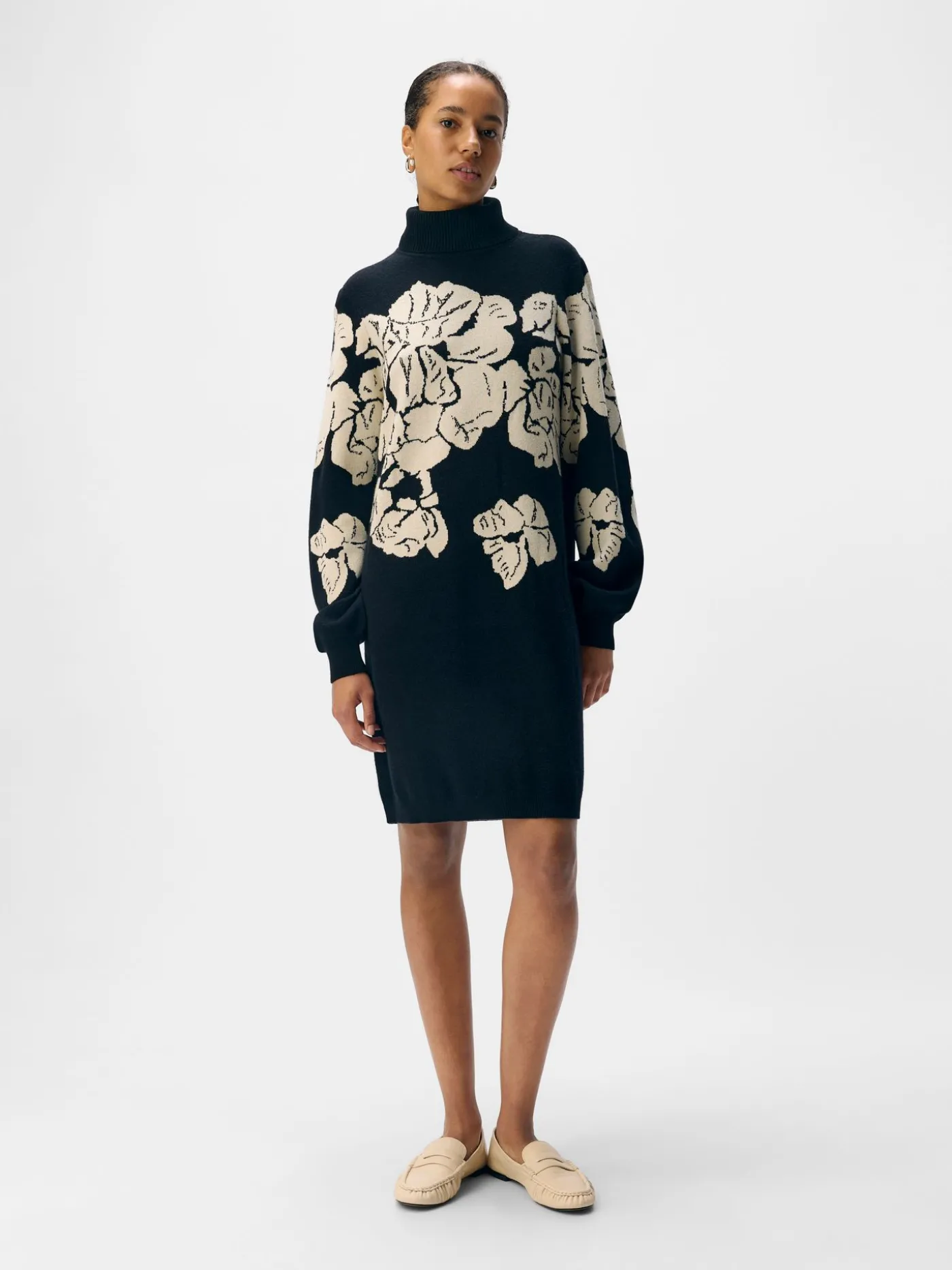 OBJRAY L/S KNIT ROLLNECK DRESS AOP