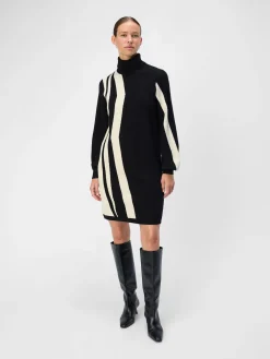 OBJRAY L/S KNIT ROLLNECK DRESS AOP
