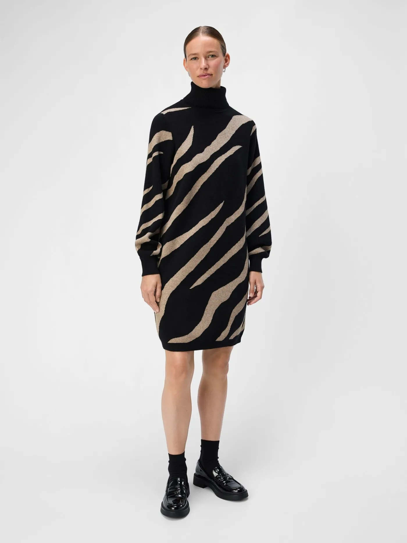 OBJRAY L/S KNIT ROLLNECK DRESS AOP