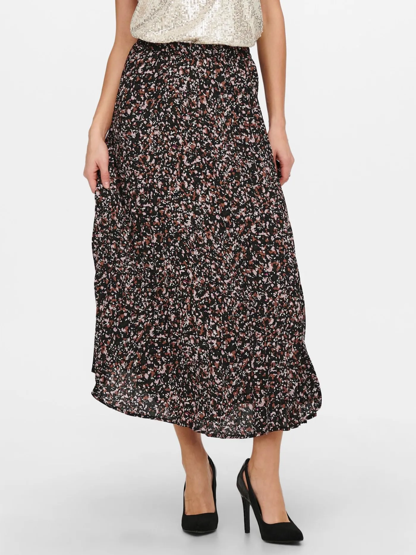 ONLALMA LIFE POLY PLISSE SKIRT AOP - Black/WILD GR