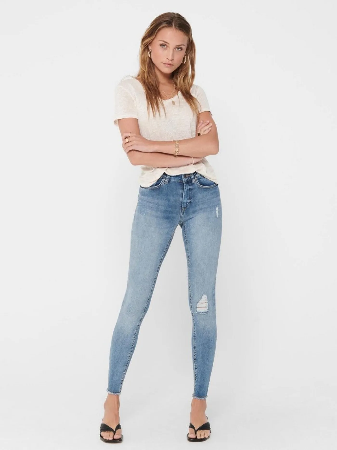 ONLBLUSH LIFE MID SK ANK RAW REA333 - Light Blue D