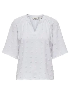 ONLIVANA LIFE 34 DOBBY V-NECK TOP W