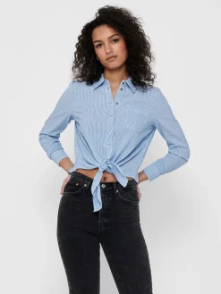 ONLLECEY LS STRIPE KNOT DNM SHIRT N - Cloud Dancer