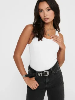 ONLLIVE LOVE LIFE S/L LONG TANK TOP - WHITE