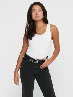 ONLLIVE LOVE LIFE S/L LONG TANK TOP - WHITE