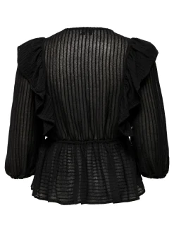 ONLLONDON 3/4 RUFFLE TOP NOOS WVN - Black