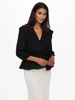 ONLLONDON 3/4 RUFFLE TOP NOOS WVN - Black