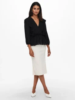 ONLLONDON 3/4 RUFFLE TOP NOOS WVN - Black