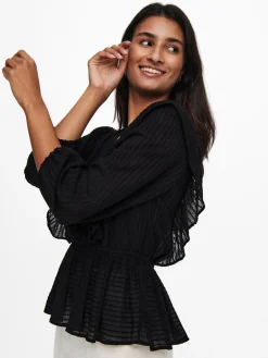 ONLLONDON 3/4 RUFFLE TOP NOOS WVN - Black