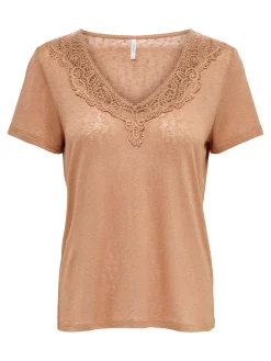 ONLNICKI S/S V-NECK MIX TOP JRS - Indian Tan
