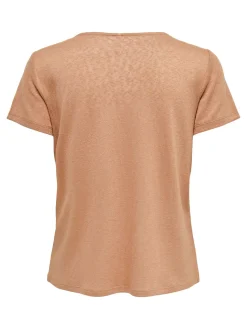 ONLNICKI S/S V-NECK MIX TOP JRS - Indian Tan