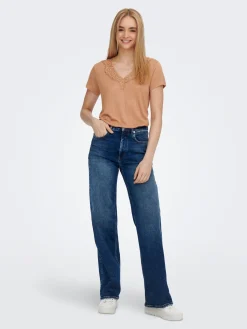 ONLNICKI S/S V-NECK MIX TOP JRS - Indian Tan