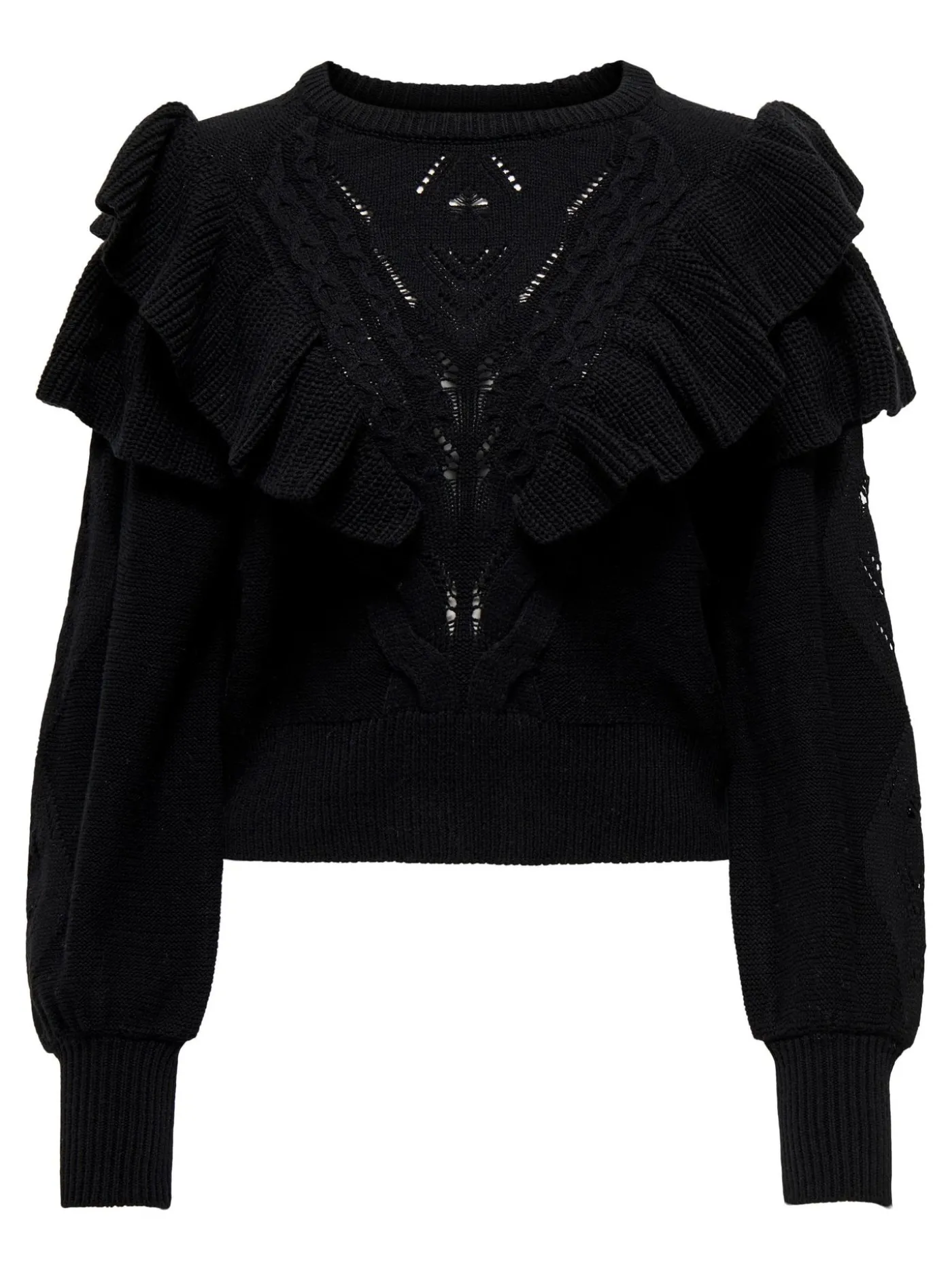 ONLRILLO LS RUFFLE ONECK CC KNT