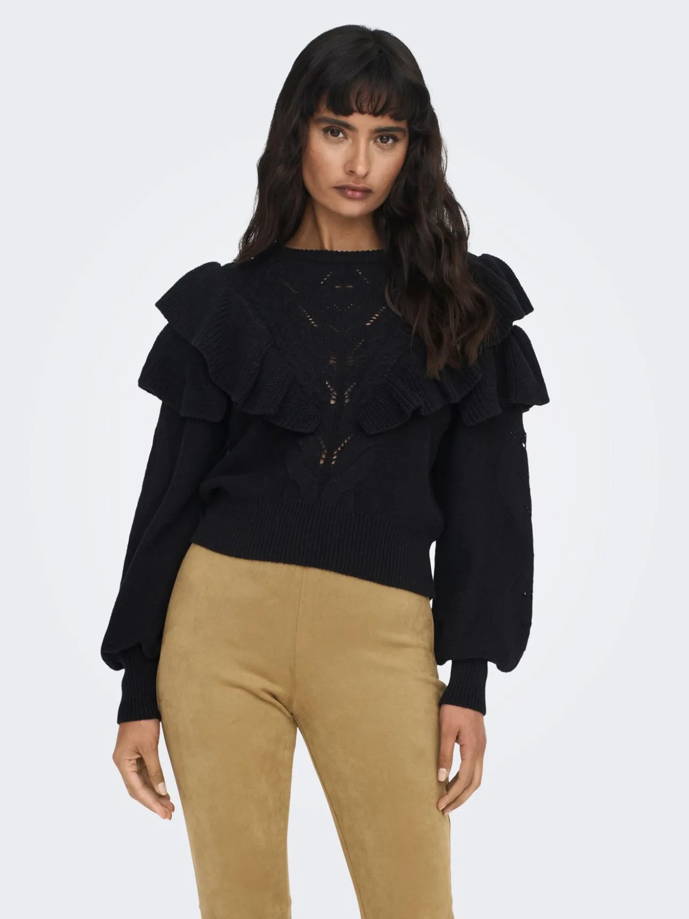 ONLRILLO LS RUFFLE ONECK CC KNT