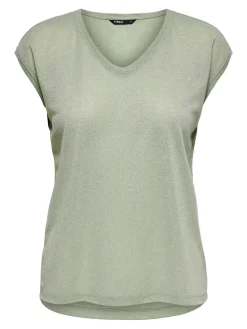 ONLSILVERY S/S V NECK LUREX TOP JRS