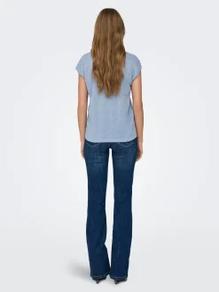 ONLSILVERY S/S V NECK LUREX TOP JRS - Halogen Blue