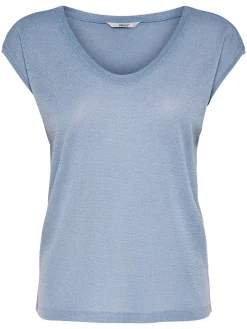 ONLSILVERY S/S V NECK LUREX TOP JRS - Halogen Blue