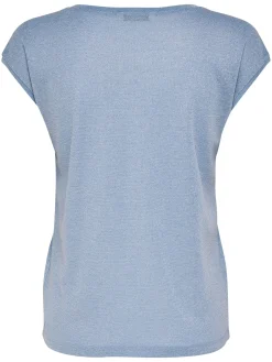 ONLSILVERY S/S V NECK LUREX TOP JRS - Halogen Blue