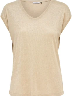 ONLSILVERY S/S V NECK LUREX TOP JRS - Gold Colour