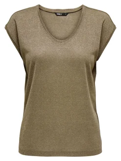 ONLSILVERY S/S V NECK LUREX TOP JRS