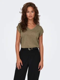 ONLSILVERY S/S V NECK LUREX TOP JRS
