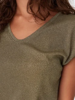 ONLSILVERY S/S V NECK LUREX TOP JRS