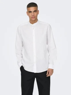 ONSCAIDEN LS SOLID LINEN MAO SHIRT