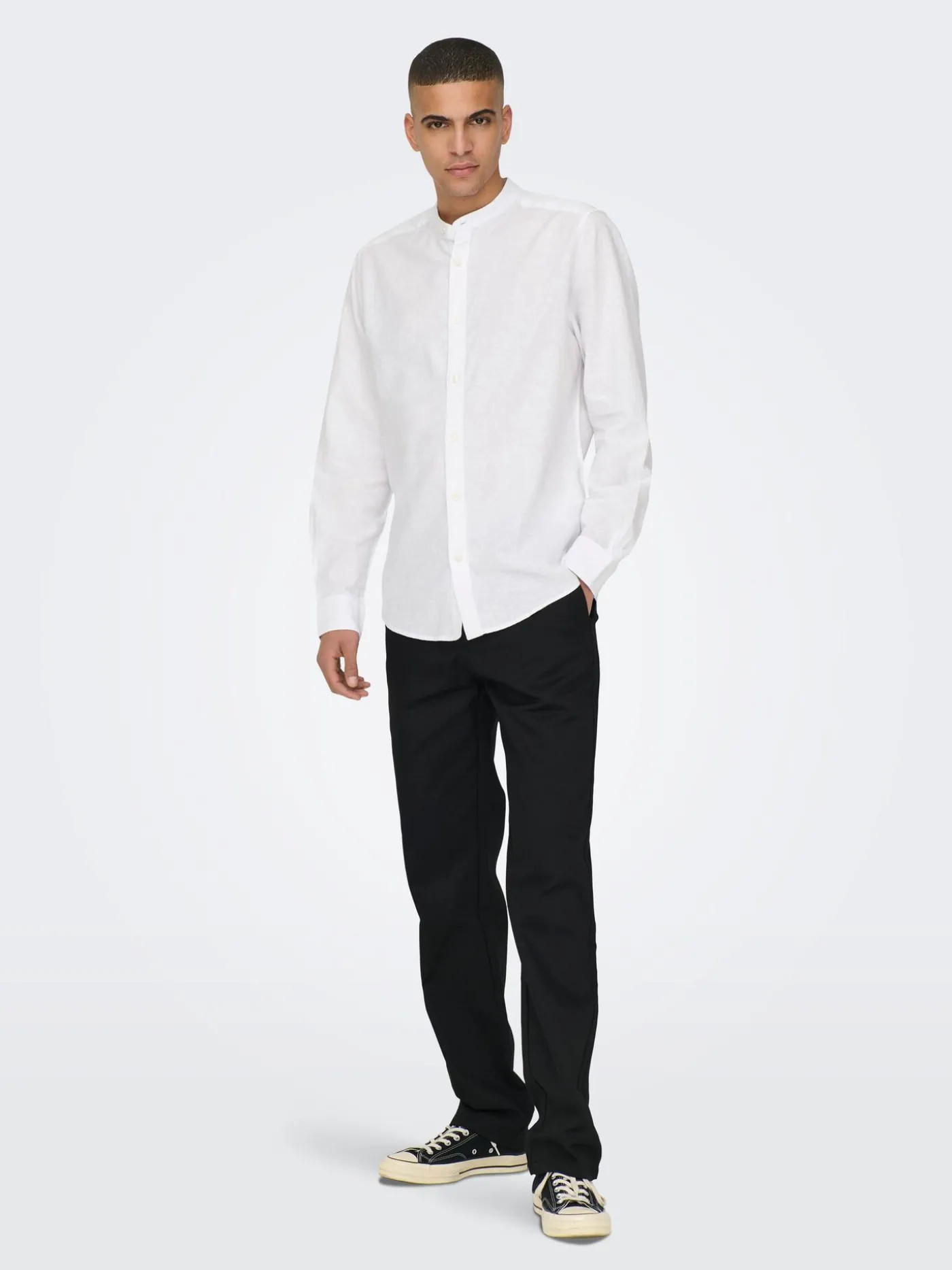 ONSCAIDEN LS SOLID LINEN MAO SHIRT