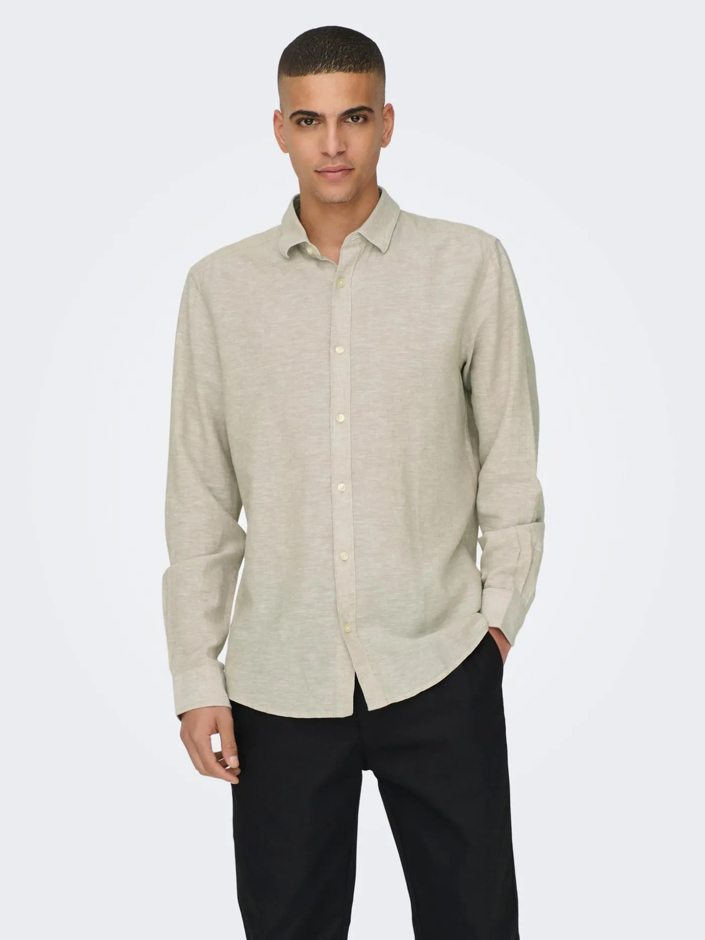 ONSCAIDEN LS SOLID LINEN MAO SHIRT
