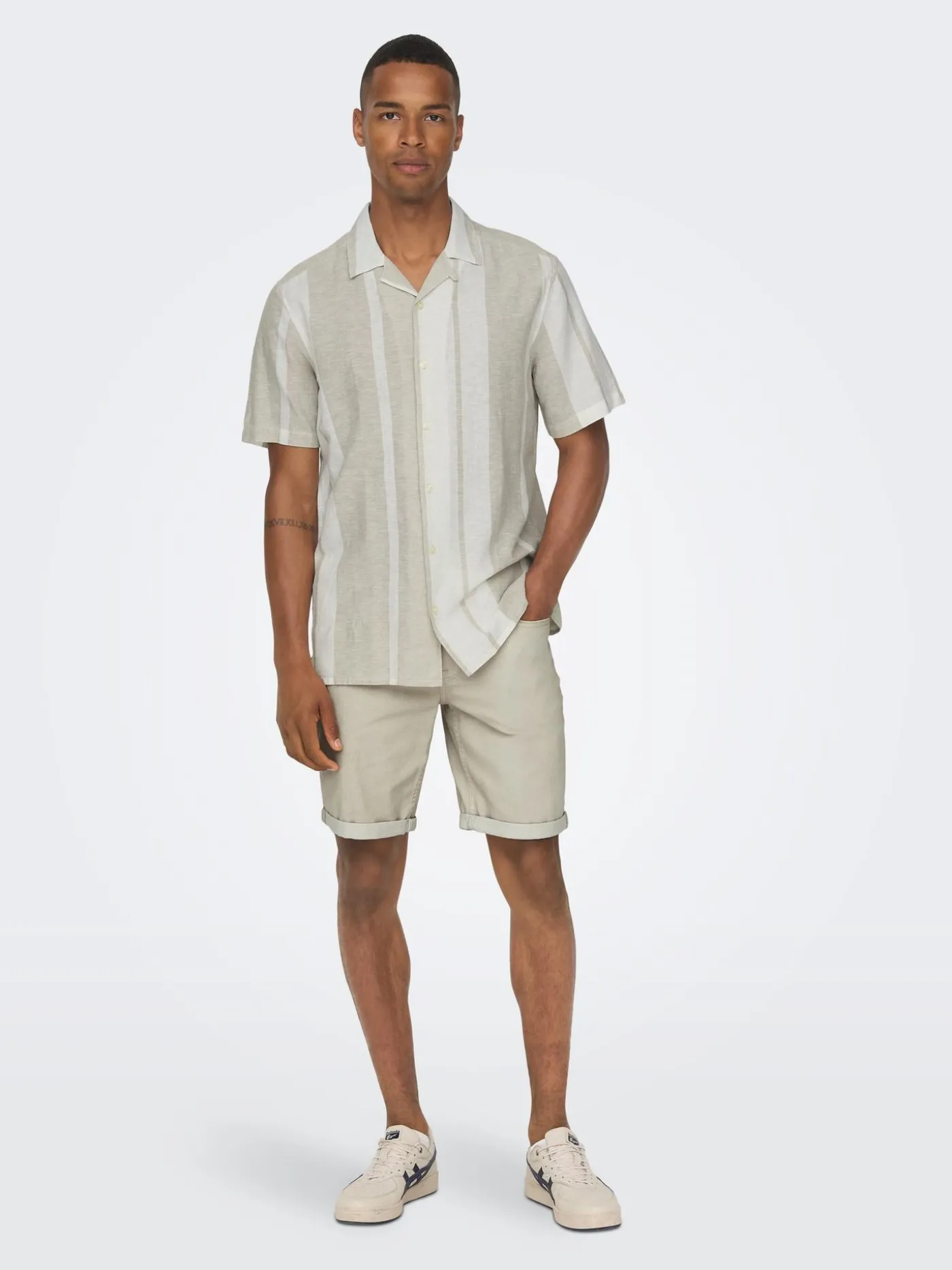 ONSCAIDEN SS STRIPE LINEN RESORT SH