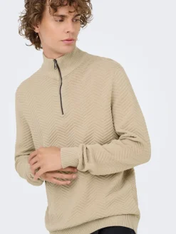 ONSMACE REG HERRINGBONE HALF ZIP KN