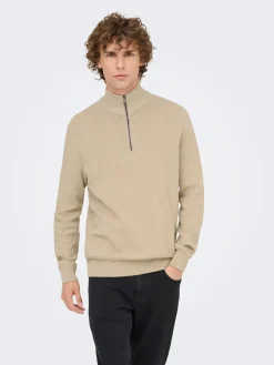 ONSMACE REG HERRINGBONE HALF ZIP KN