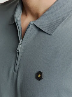 Polo Zip Pique Garment Dyed