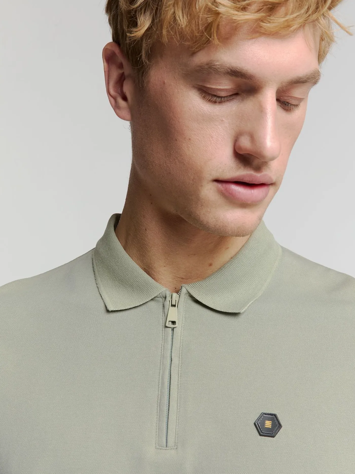 Polo Zip Pique Garment Dyed