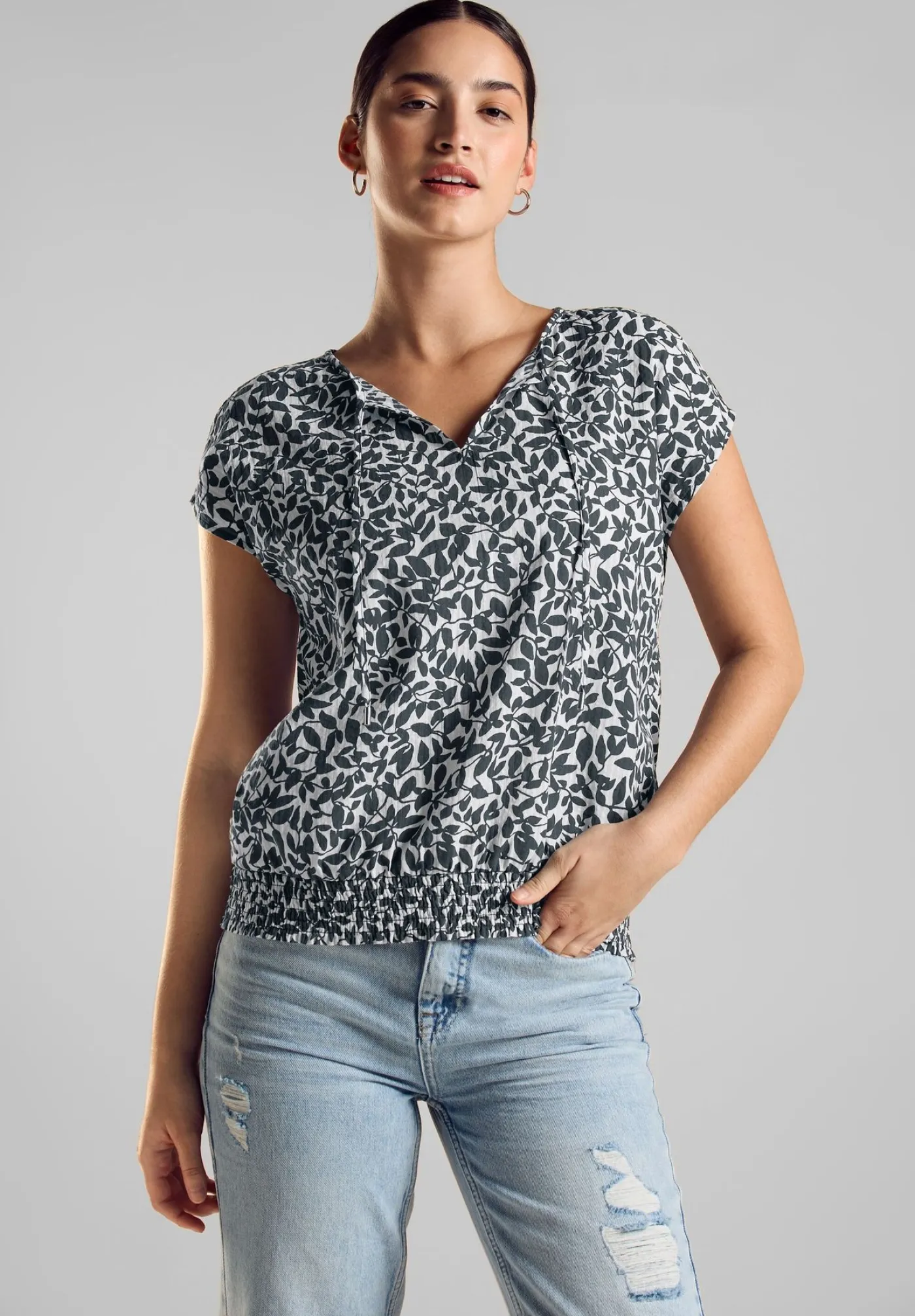 Printed shirtblouse w smok det