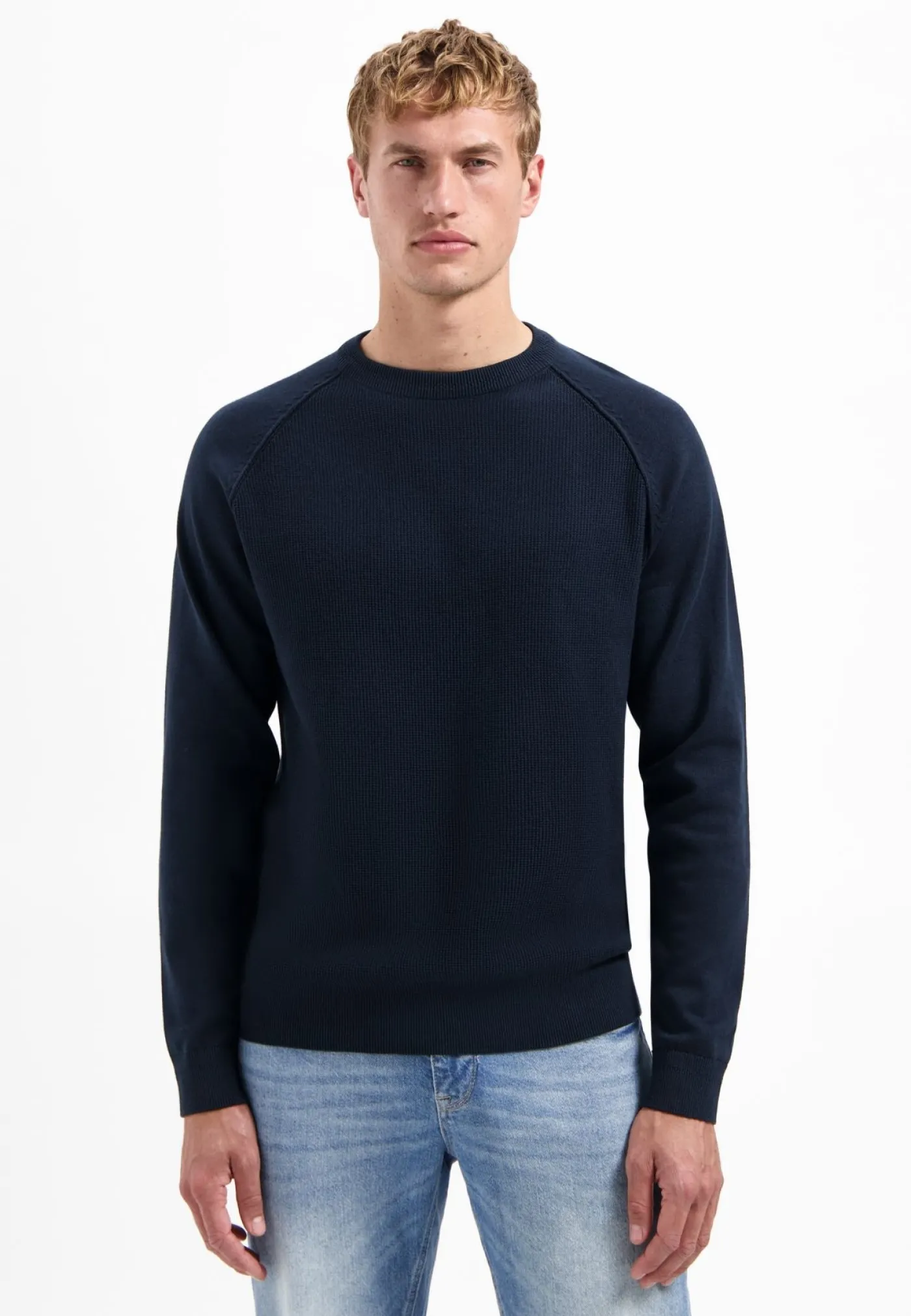 Pullover Crewneck Solid Waffle Knit