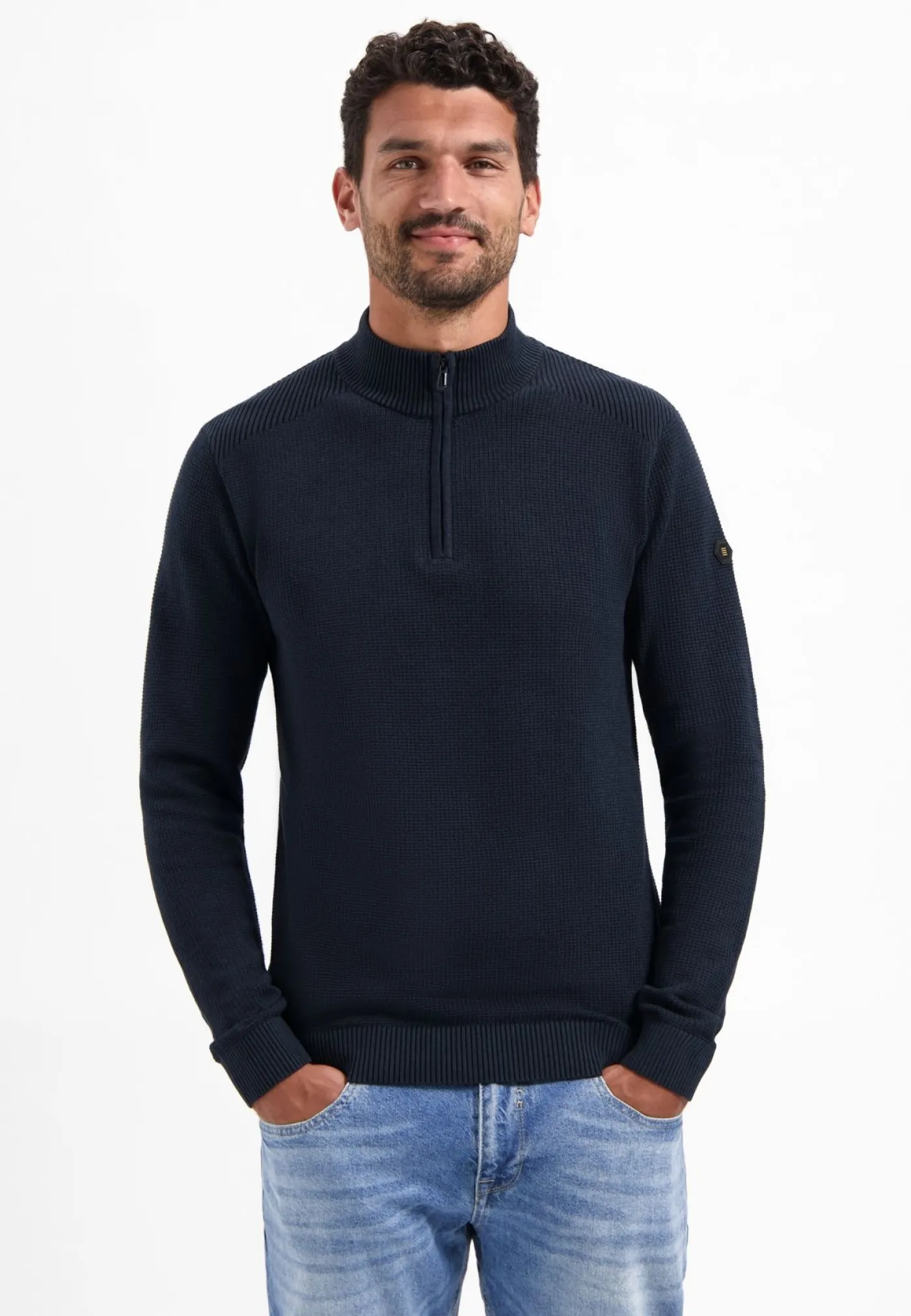 Pullover Half Zip Plated Structure Knit