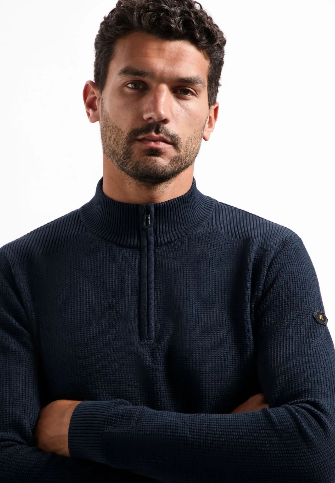 Pullover Half Zip Plated Structure Knit