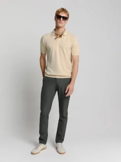 Pullover Short Sleeve Polo V Melange With Linen