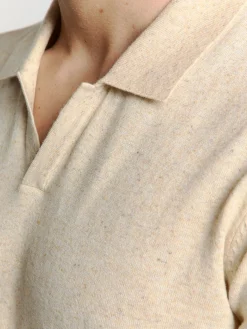 Pullover Short Sleeve Polo V Melange With Linen