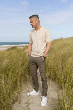 Pullover Short Sleeve Polo V Melange With Linen