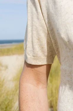 Pullover Short Sleeve Polo V Melange With Linen