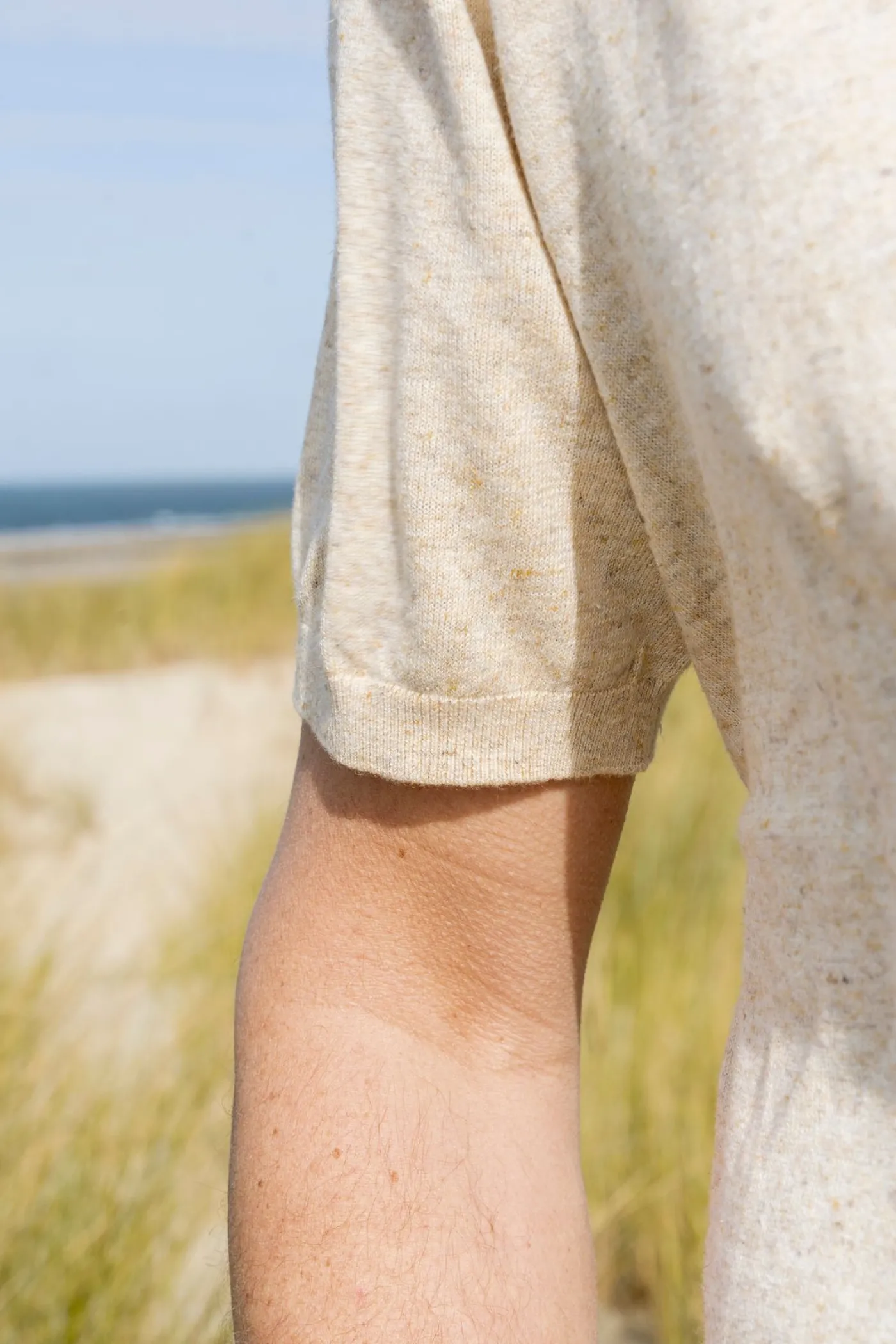 Pullover Short Sleeve Polo V Melange With Linen